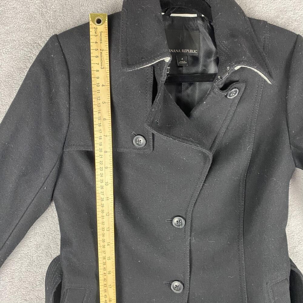 Banana Republic Coat Womens 4 Black Wool Blend Belted Double Breasted Nova Fides - Picture 14 of 16